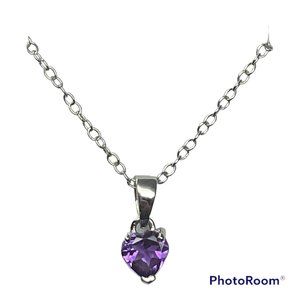 Sterling Silver Heart Cut Purple Amethyst Crystal Pendant Necklace